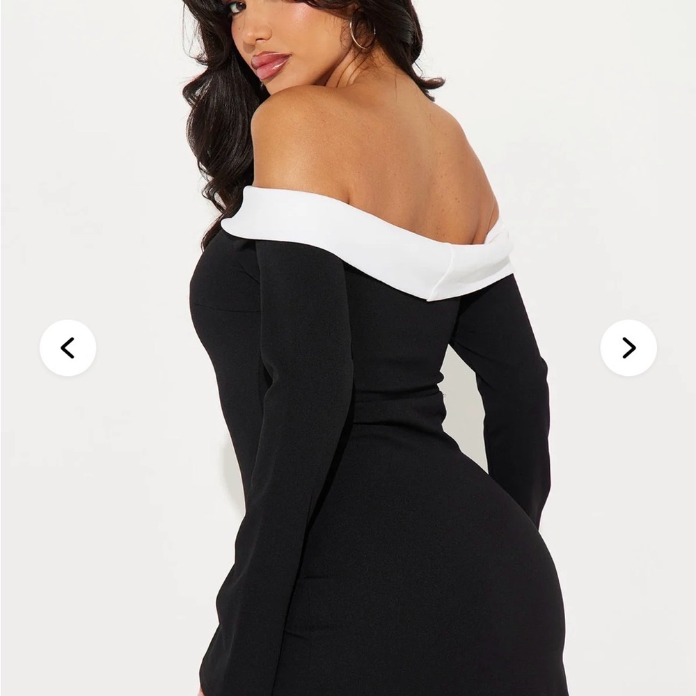 Fashion Nova Off-Shoulder Black and White Dress